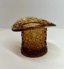 Vintage Fenton Amber Daisy And Button Top Hat Toothpick Holder 3 Inch Mint