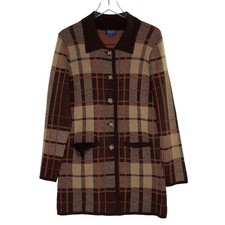 Pendleton S Merino Wool Brown Plaid Long Line Cardigan Pockets Preppy Cabin