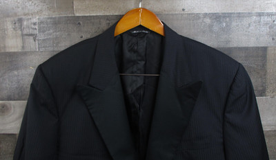 Canali Tuxedo Jacket Mens 42 Long Black Striped Wool Peak Lapel Made In Italy