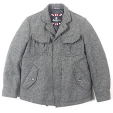 Excellent Aquascutum Down jacket Tweed Logo Buttons Hidden Front Zip Up gray...