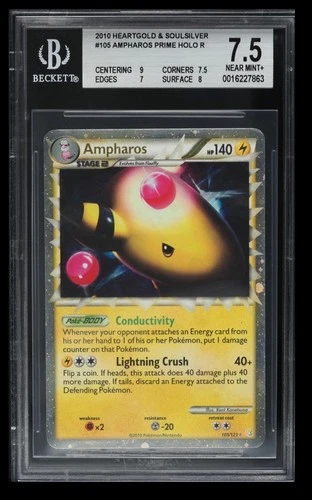 2010 Pokemon HeartGold & SoulSilver Ampharos Prime BGS 7.5 English #105 Holo SR