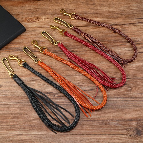 Light Brown Braided Genuine Cowhide Leather Wallet Chain Biker Men's | eBay