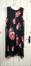 David Emanuel Womens Black & Pink Floral Print Sleeveless Shift Dress Size 16 uk
