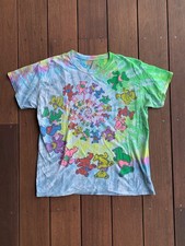Vtg Grateful Dead Tie-Dye T-Shirt Spiral Dancing Bears Liquid Blue Sz L 1995 S/S
