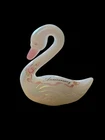 Fenton 4" Iridescent White Glass Swan 1st Anniversary Signed Hand Painted Rose