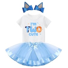 2 Years Outfit for Girls, T-Shirt, Blue Ears, Tutu Dress. 2nd Birthday Outfit...