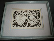 Scherenschnitte Paper Cutting Picture "Happiness Begins with Loving Hearts" 11"x