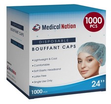 MEDICAL NATION 24" Disposable Bouffant Caps Hair Net CASE OF 1000, BLUE N...