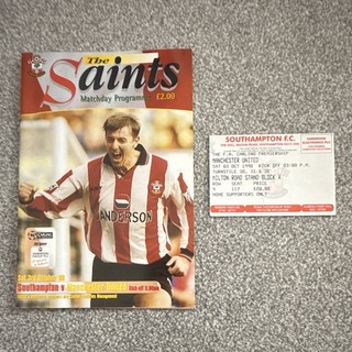 Southampton v Manchester United Premiership Matchday Programme With Ticket 1998