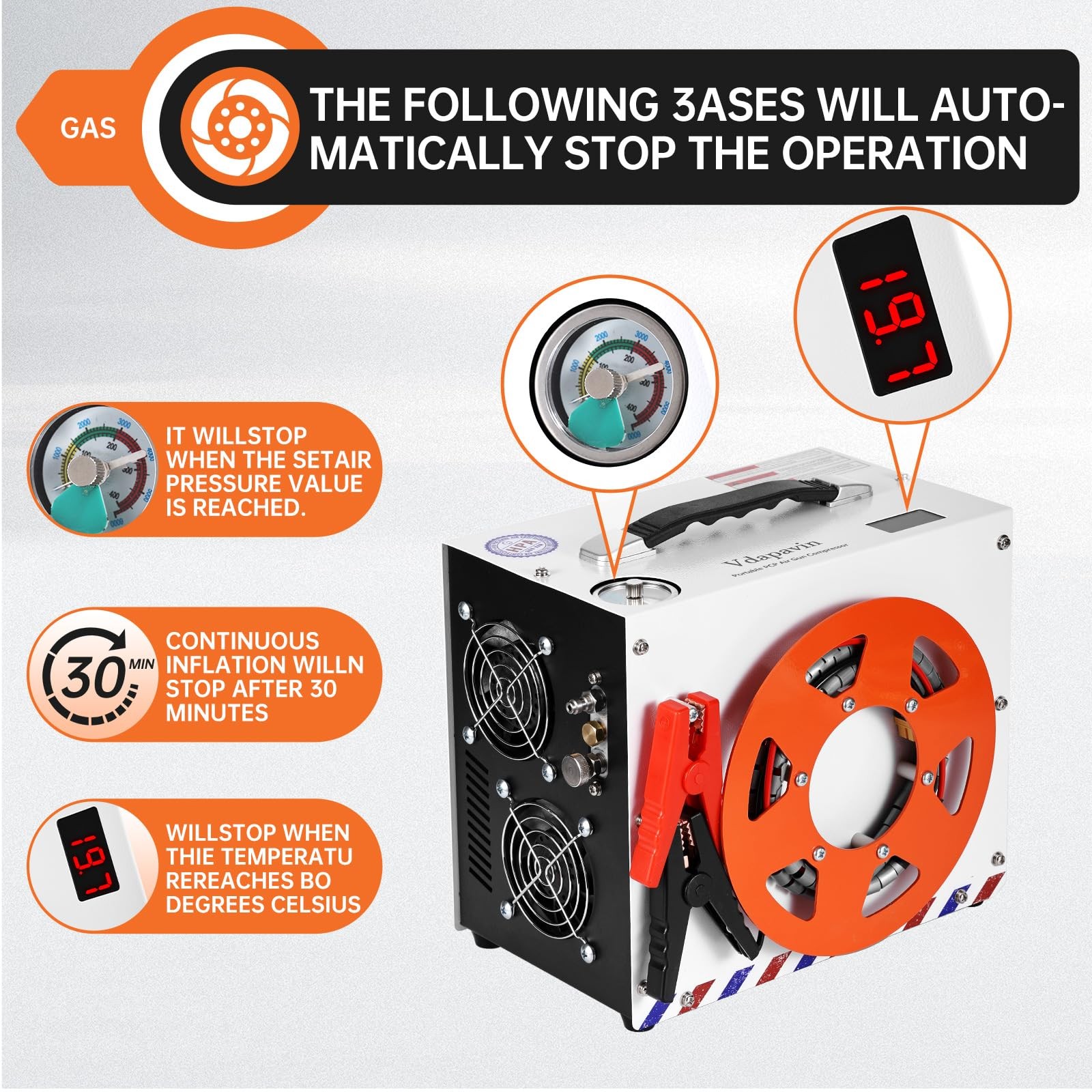 PCP Air Compressor，4500 psi / 300 bar - Auto-Shutdown Compressor, Dual Power ...