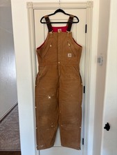 Carhartt Brown Duck Bib Overalls Quilt Lined USA Workwear Hunting Outdoor 38x32