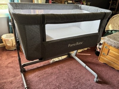 Pamo Babe Bedside Bassinet Convertible Sleeper Breathable Mesh Gray/White