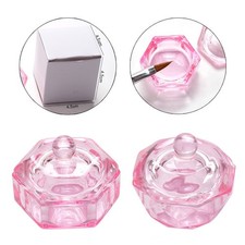 1 pieza Cristal Rosa Acrílico Polvo Líquido Uñas Taza Dappen Plato Tapa Tazón Taza H