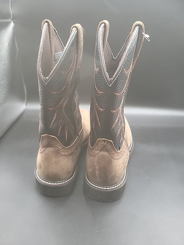 Justin Blk/Brn Square Soft Toe Waterproof Cowboy Work Boots MJ1012 Mens 8.5 D - Picture 8 of 16