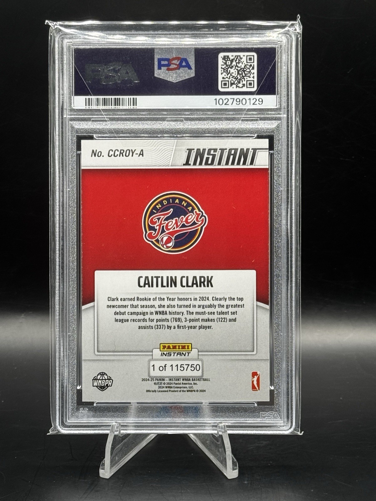 Caitlin Clark 2024 Panini Rookie of the Year #CCROY-A PSA 9 Indiana Fever WNBA view 2