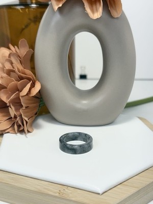 Wuji Jadeite Grey/White Square Ring Size 9 1/2 Width: 6.5MM