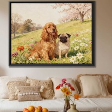 Oil Painting Dog Canvas Print Cocker Spaniel Floral Wall Art Living Room Decor