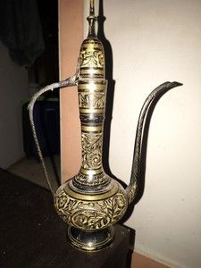 Middle Eastern Brass Dallah Coffee Pot with Ornate Engraved Design
