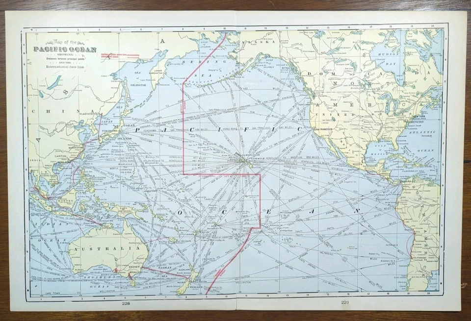 Mapa de colección 1903 OCÉANO PACÍFICO 22"x14" antiguo original FIJI HAWAII TAHITI Foto 2 de 4
