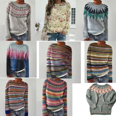 Winter Women Weird Fish Patterned Color Block Pullover Fair Isle Jumper