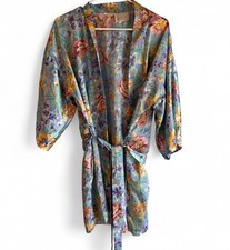 Vintage California Dynasty Blue Floral Belted Robe Size Medium
