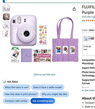 Fujifilm Instax Mini 12 Instant Camera Holiday Bundle 2025, Lilac Purple
