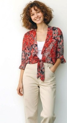 Gloria Lance Woman Crop Top Women's Size 2x purple Red Chiffon metallic tie knot