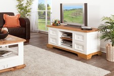 TV Kommode Fernsehtisch MEXICO Weiß - Pinie massiv - Shabby Chic Möbel, Landhaus