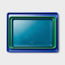 3pc Aluminized Steel Baking Sheet Pan Set Teal/Green/Blue - Tabitha