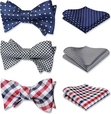 Men's Self-Tie Bow tie 3pcs Mixed Bow Ties for Men and Pocket Square Set Clas...