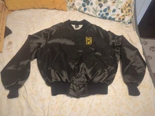 Vtg  Goshi Jutsu Martial Arts  Silk Button Down Jacket Adlt Sz L Black Stitched 