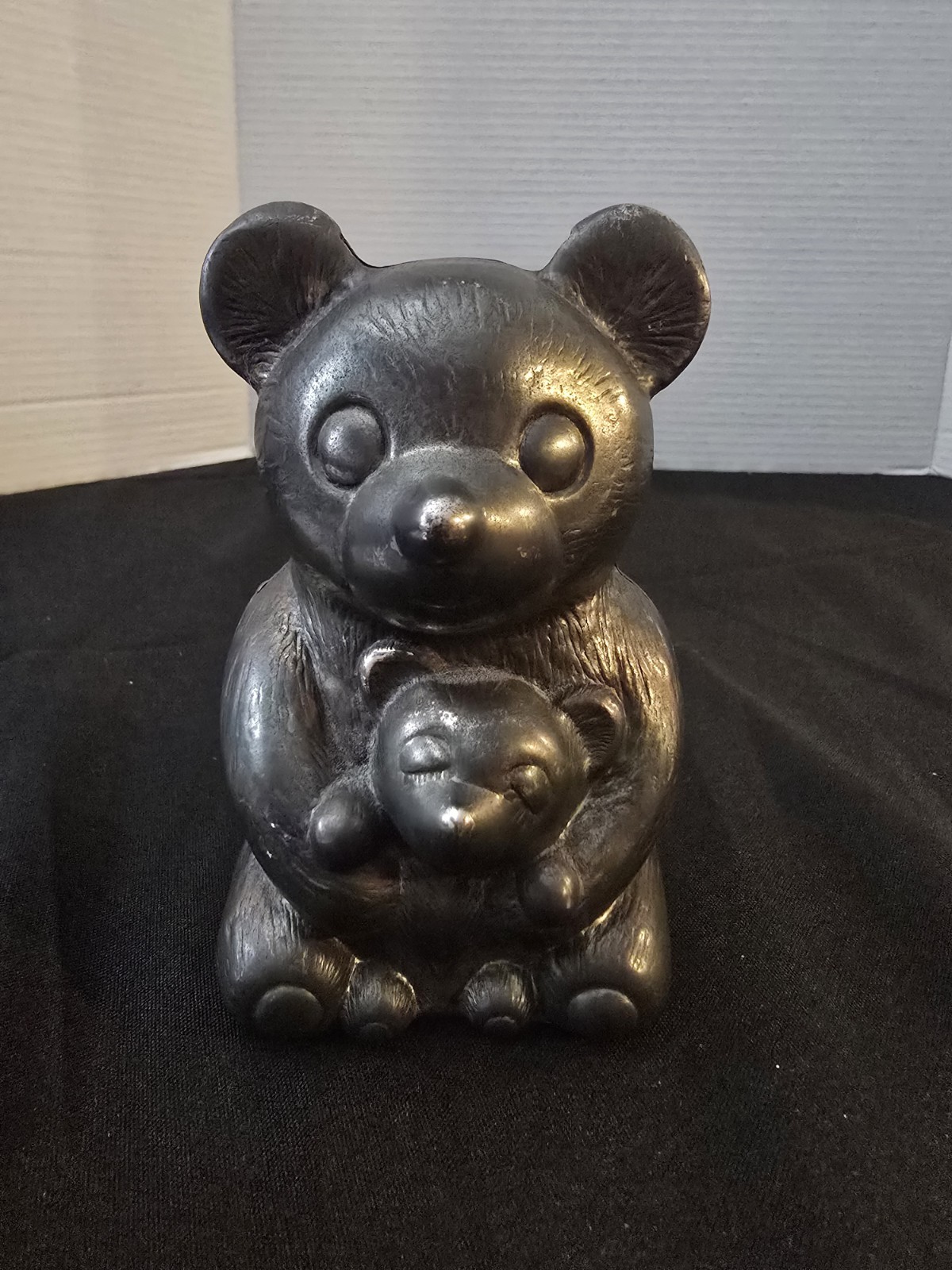 Vintage GODINGER Silver Plated Mama Bear Holding Baby Piggy Bank