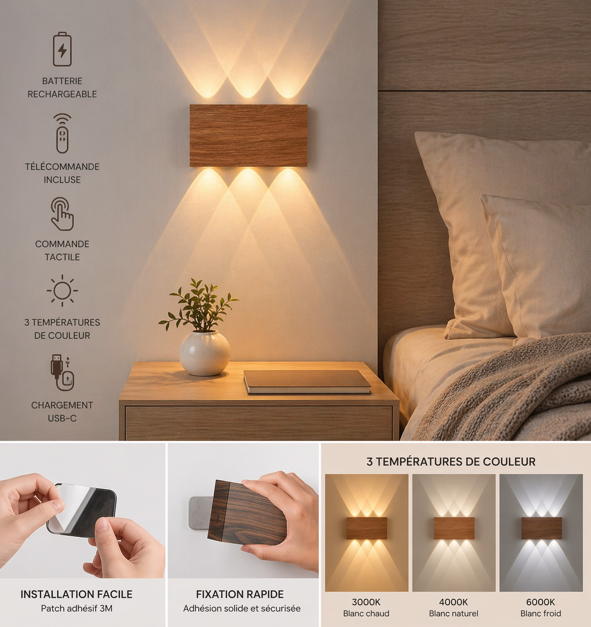 Lampe murale avec télécommande applique LED dimmable pour éclairage intérieur de salon - 2