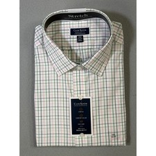 Club Room Men's Regular Fit Letto Plaid Dress Shirt Green Pink 18.5 34-35 60