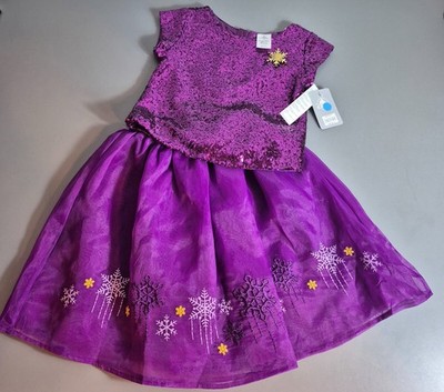 Disney Store Frozen Fancy Dress Set Girls Anna Elsa Purple Sparkle Sequins 7/8