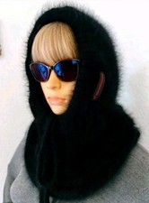 Gestrikste Angora Kapuze, Gestrikste Angora Fliegemütze, Handknitted Angora Hood