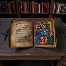 Antique Ethiopian Ge’ez Illuminated Manuscript Bible- Handwritten Parchment, 18c