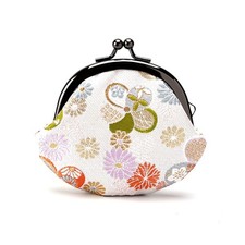 Nishijin Ori Gold Brocade Coin Purse 2.6in White Polyester Made in Japan