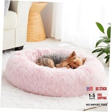 Calming Dog Bed Cat Bed Donut, Faux Fur Pet Bed 20"L x 20"W x 8"Th light pink