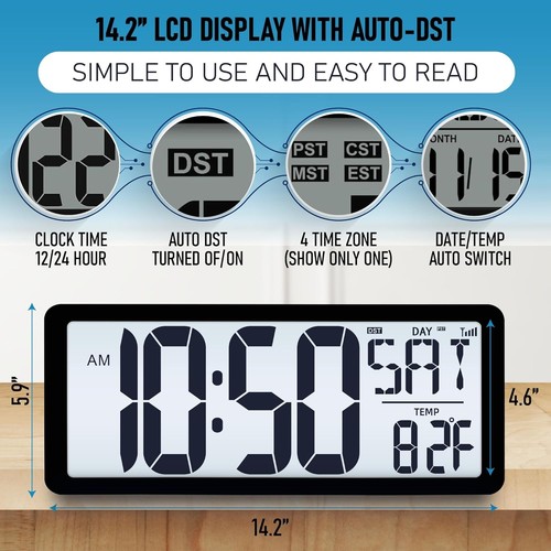 Reloj de Pared Digital Grande 14.2" con Retroiluminación - Perfecto para Hogar y Oficina - Imagen 4 de 10