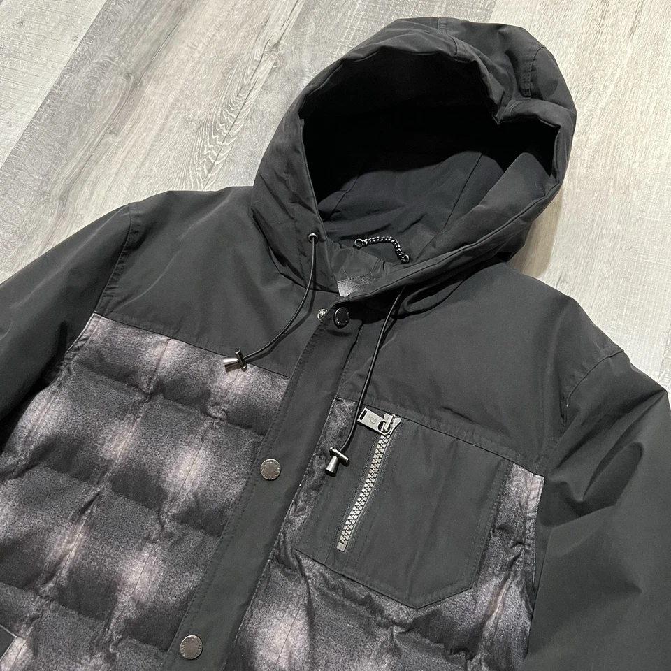 Pendleton Black Shadow Plaid Hooded Duck Down Water Puffer Ski Snow Jacket M - Image 3 of 4