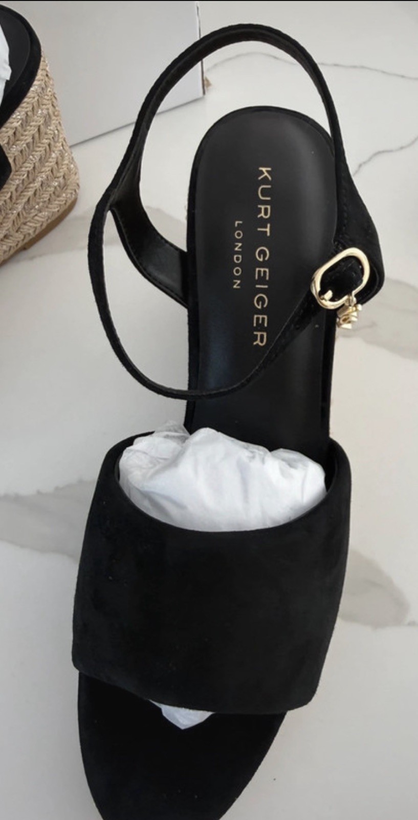 Kurt Geiger London Black Suede Summer Wedge Size 41 EU/ 8 Uk New in Box image 2