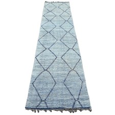 2'5" x 10'3" Blue Geometric Moroccan Weave Hand Knotted Wool Runner Rug R20291
