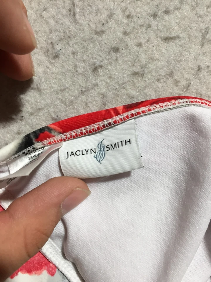 Traje de baño Jaclyn Smith camiseta sin mangas talla 18 rojo blanco floral cuello en V atado trasero Foto 2 de 4