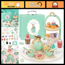 Wooden Tea Party Set for Kids - Pretend Play Kitchen Toys, Cake  Dessert Tray,