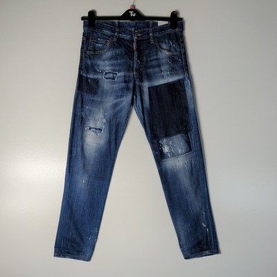Dsquared2 Skinny Dan Jeans Herren W30 IT46 Distressed Patchwork Denim Italy