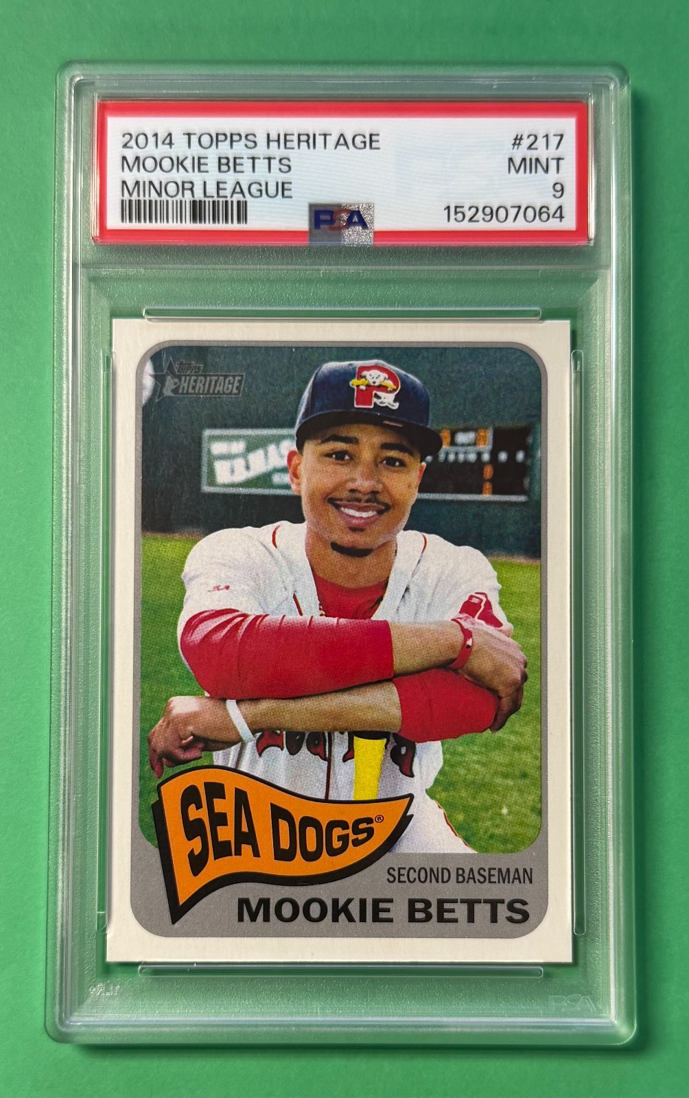 2014 Topps Heritage Minor League MOOKIE BETTS #217 PSA 9 Mint Red Sox Sea Dogs view 1