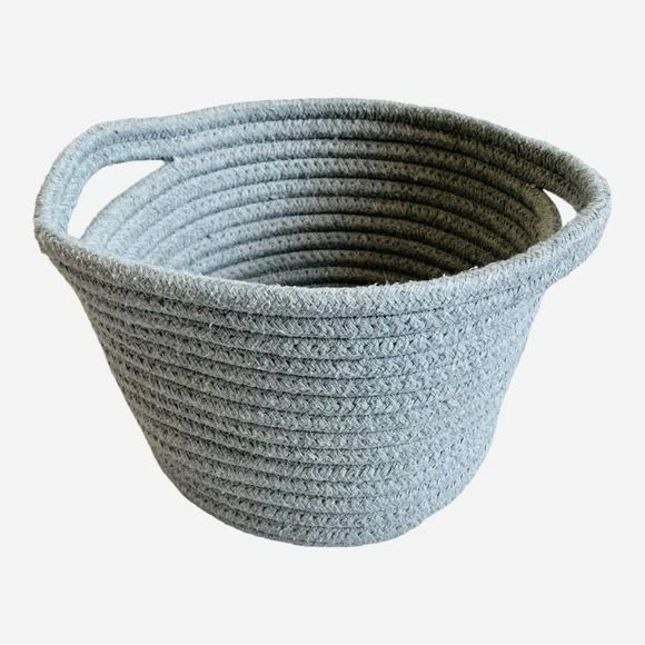 Pequeña cesta de almacenamiento de cuerda redonda con asas gris claro 9"x8"x5.5" Boho Chic Foto 3 de 4