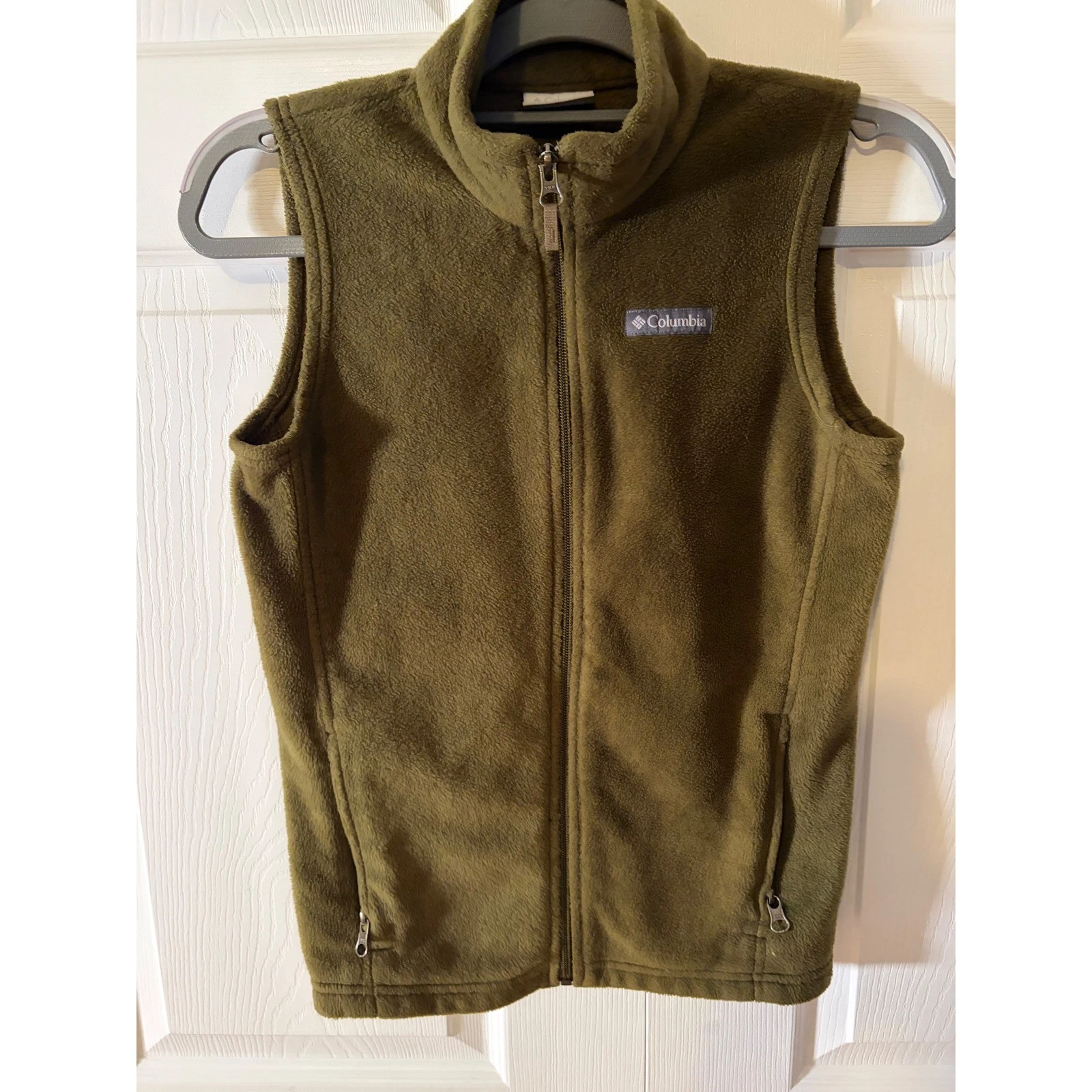 Columbia Mens Fleece Vest Full Zip Olive Green Sleeveless Jacket Jacket Small