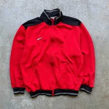 Nike Track Jacket Boys Youth Size M 8/10 Swoosh Red/Black Full Zip-Up